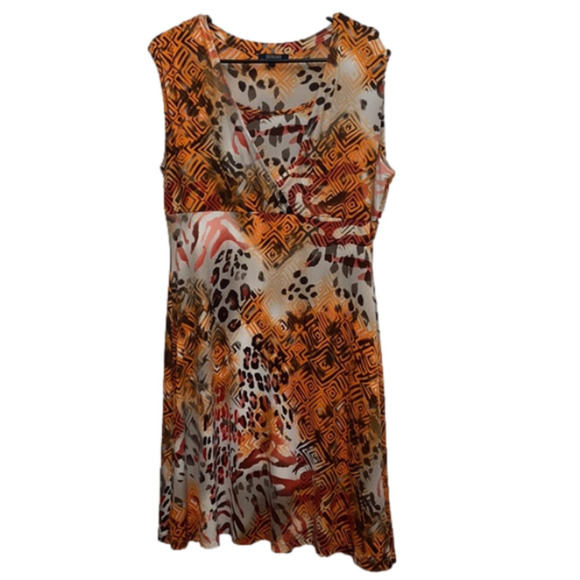 Renuar sleeveless lined orange animal print abstract dress size large - Picture 1 of 9